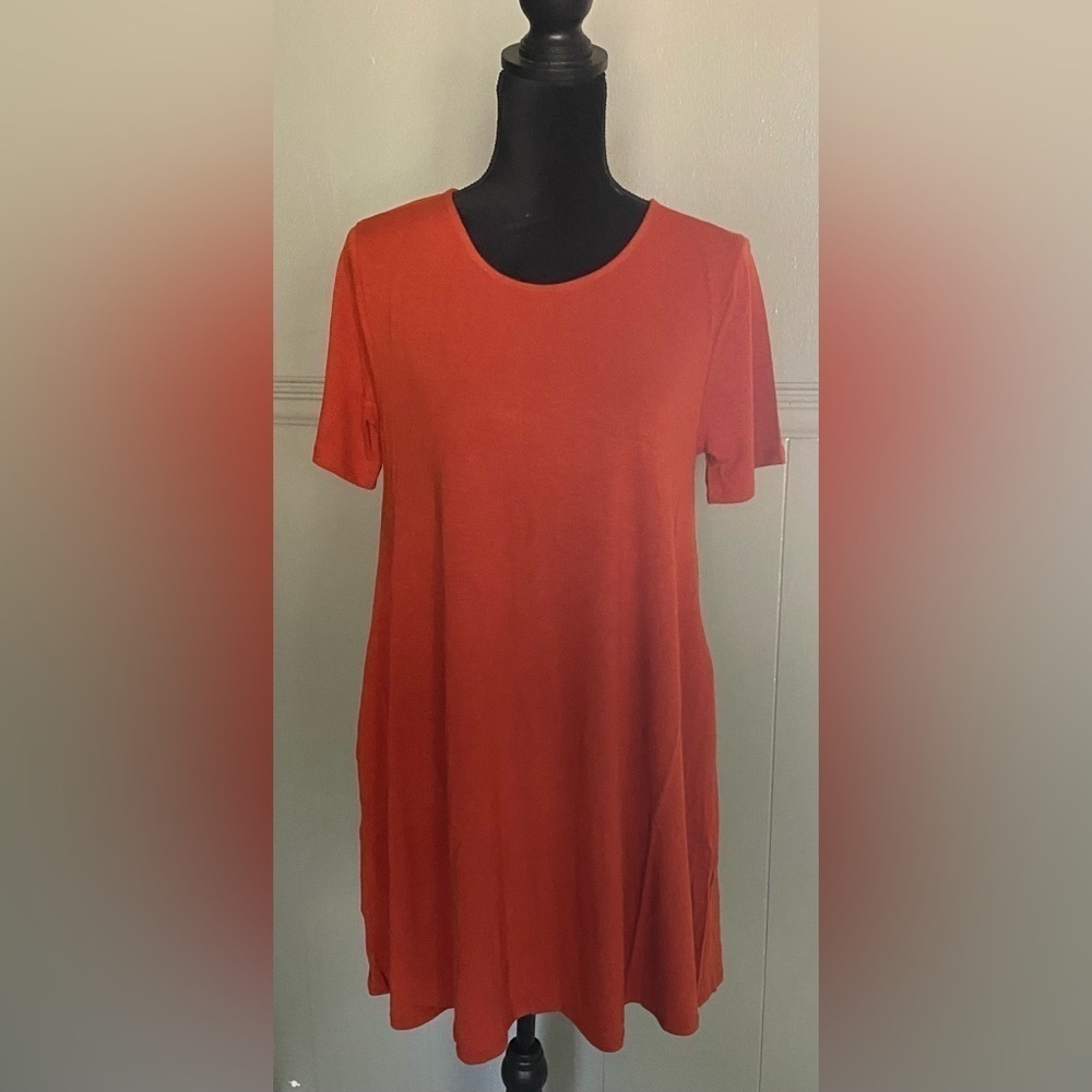 Zenana Premium Womens Burnt Orange Large Short Sleeve Tunic Dress